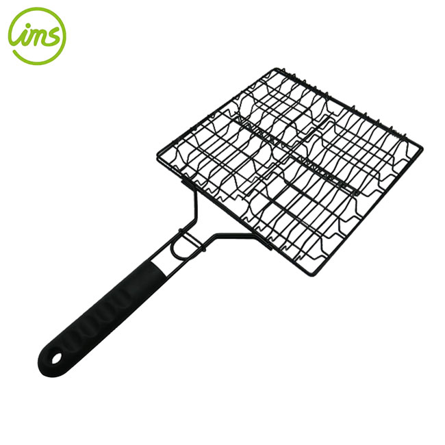 wire burger grill basket with heat resistant handle | bbq burger grilling basket
